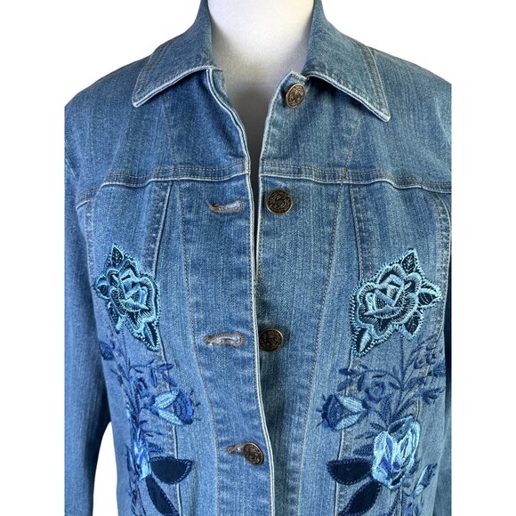 NYDJ Not Your Daughters Jeans Denim Jean Jacket Size Small Floral Embroidered NW - Picture 2 of 11